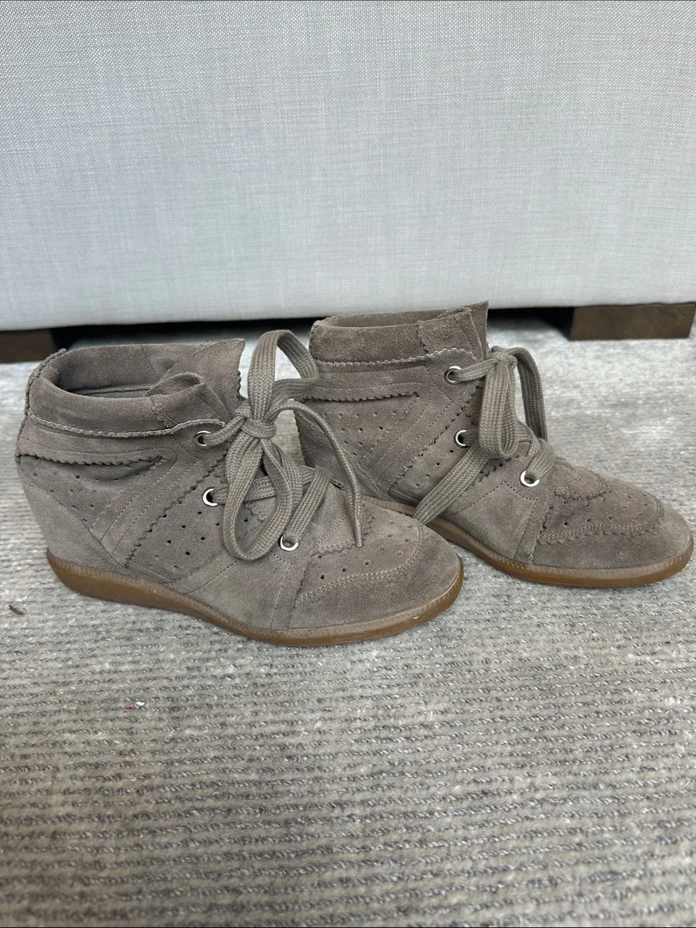 Isabel Marant Bobby Hidden Wedge Sneaker Booties in Taupe Suede